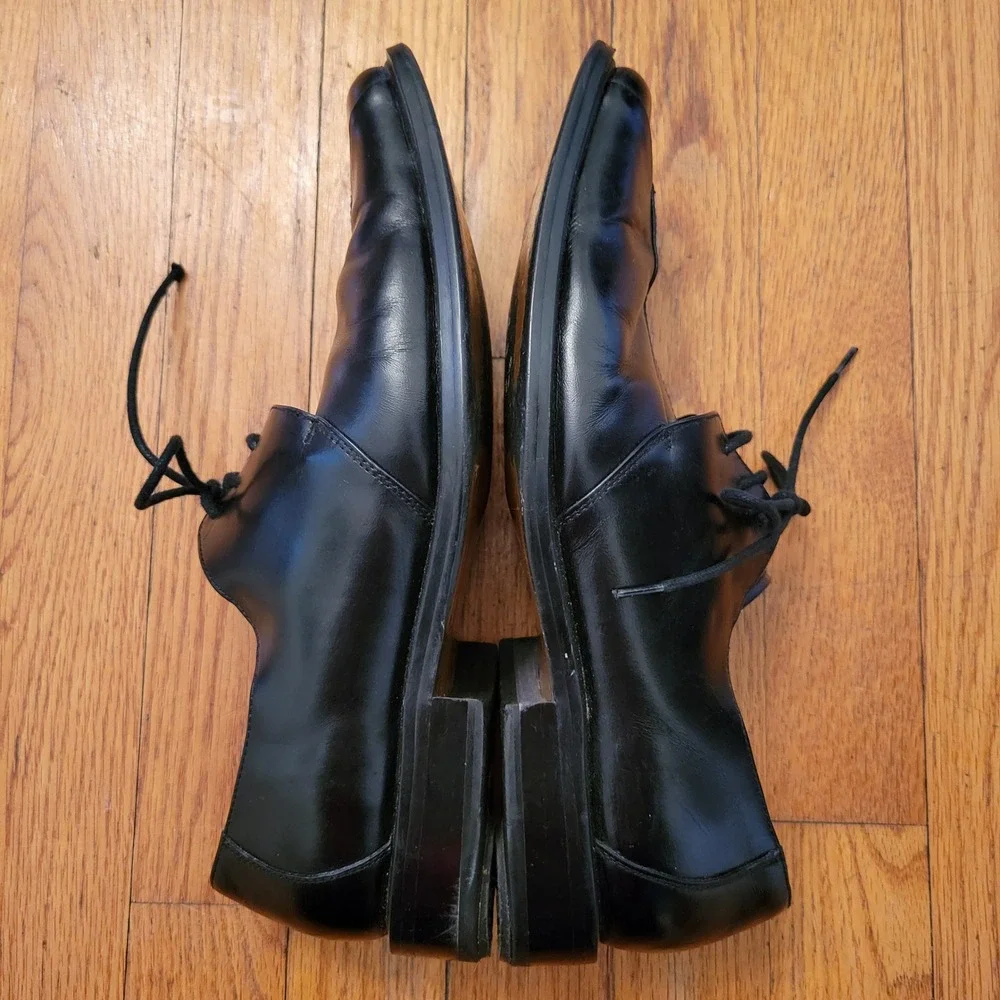 San Remo Italy Black Leather Square Toe Lace Up Dress Shoes‎ 9 Twee Academia